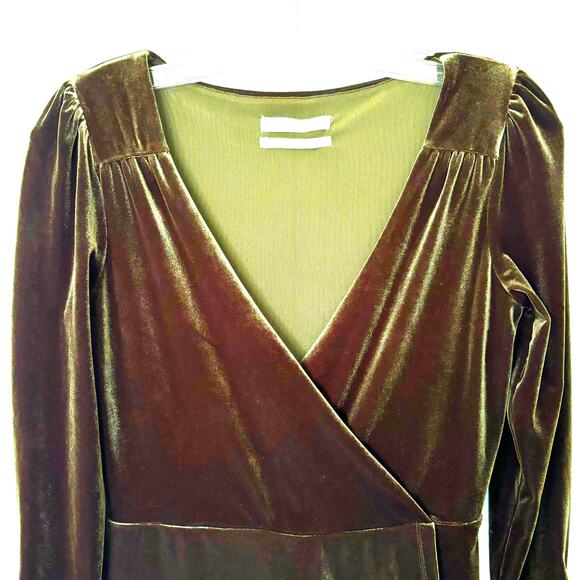 Urban Outfitters S Goldmine Olive Green Velvet Mini Faux Wrap Romper Boho Fairy - Picture 4 of 10